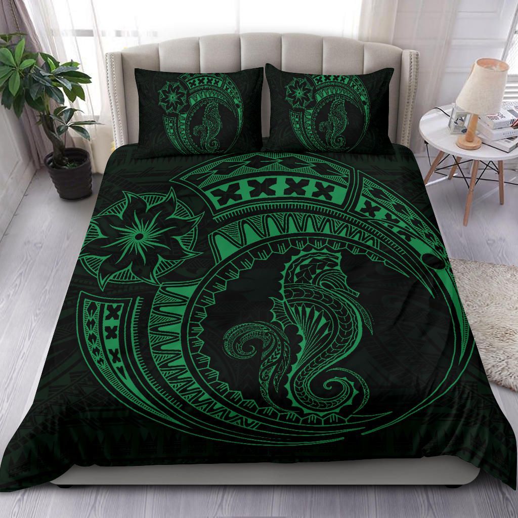 Seahorse Polynesian Duvet Cover Set - Polynesian Tattoo Green