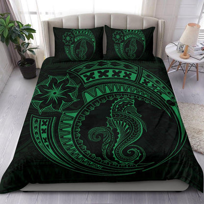 Seahorse Polynesian Duvet Cover Set - Polynesian Tattoo Green