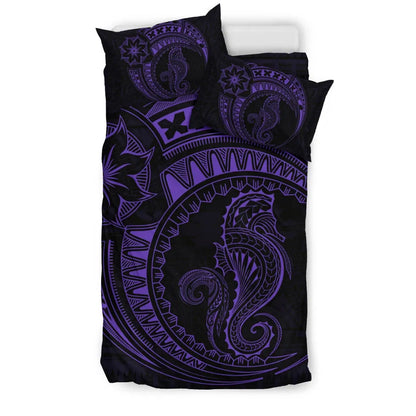 Seahorse Polynesian Duvet Cover Set - Polynesian Tattoo Purple