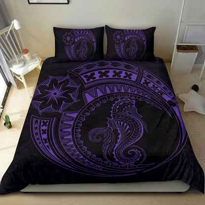 Seahorse Polynesian Duvet Cover Set - Polynesian Tattoo Purple