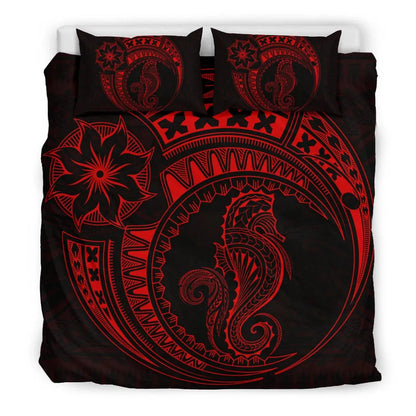 Seahorse Polynesian Duvet Cover Set - Polynesian Tattoo Red