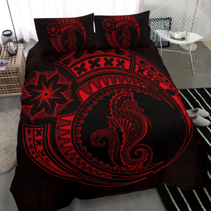 Seahorse Polynesian Duvet Cover Set - Polynesian Tattoo Red