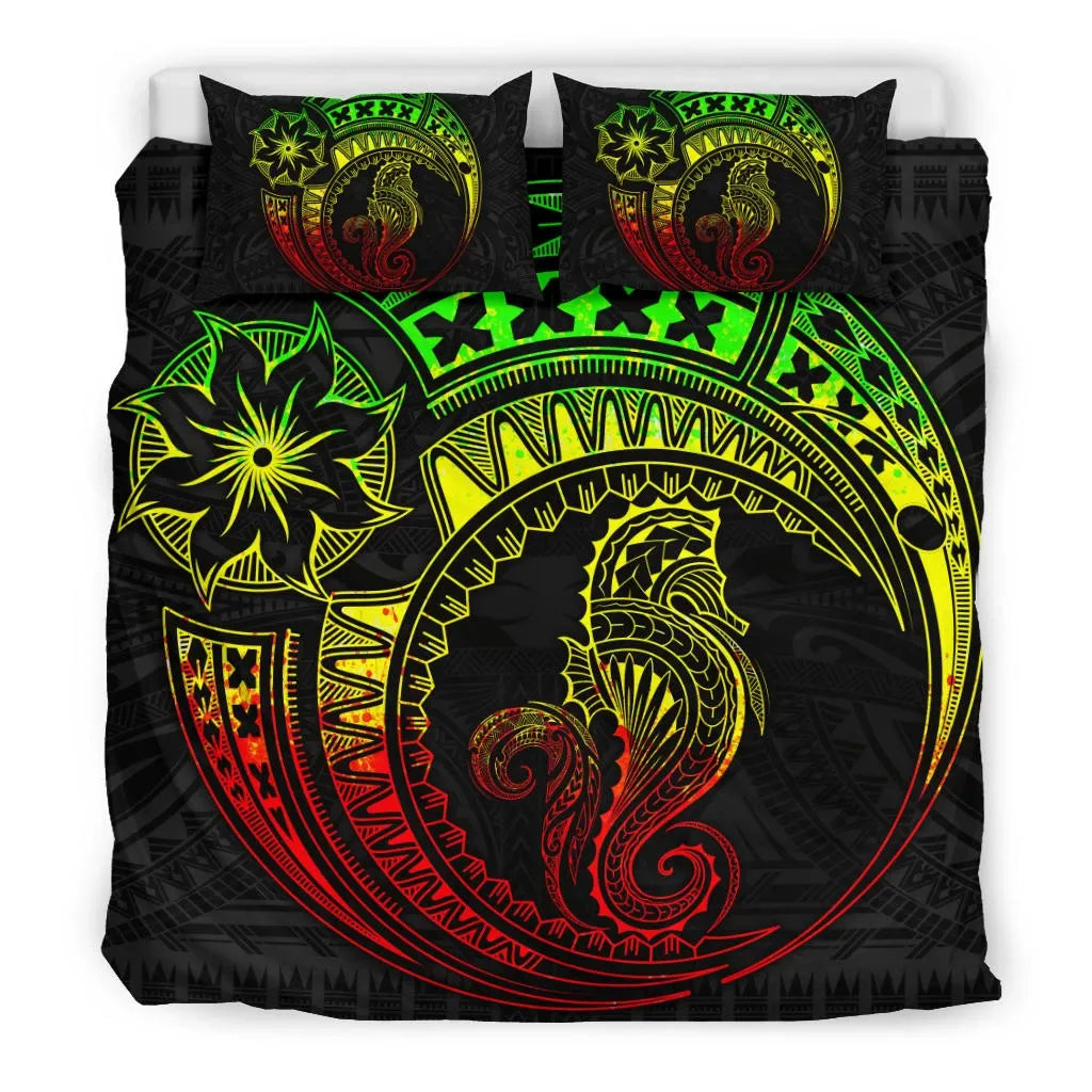Seahorse Polynesian Duvet Cover Set - Polynesian Tattoo Reggae