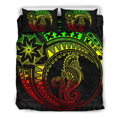 Seahorse Polynesian Duvet Cover Set - Polynesian Tattoo Reggae