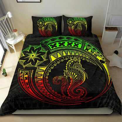 Seahorse Polynesian Duvet Cover Set - Polynesian Tattoo Reggae