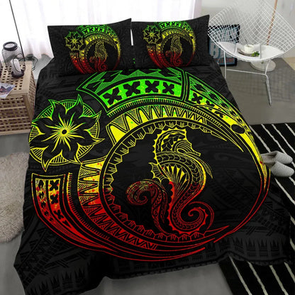 Seahorse Polynesian Duvet Cover Set - Polynesian Tattoo Reggae