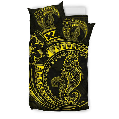 Seahorse Polynesian Duvet Cover Set - Polynesian Tattoo Yellow