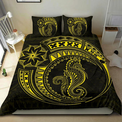 Seahorse Polynesian Duvet Cover Set - Polynesian Tattoo Yellow