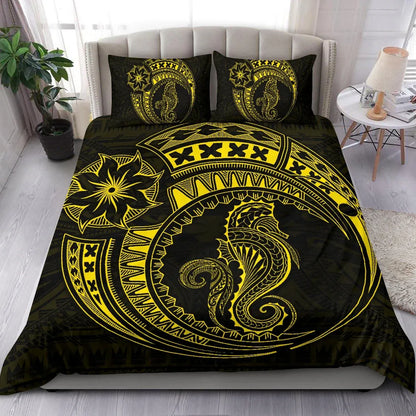 Seahorse Polynesian Duvet Cover Set - Polynesian Tattoo Yellow