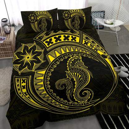 Seahorse Polynesian Duvet Cover Set - Polynesian Tattoo Yellow