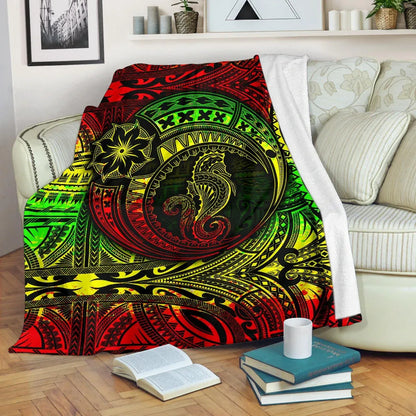Seahorse Polynesian Premium Blanket -  Polynesian Tattoo Reggae