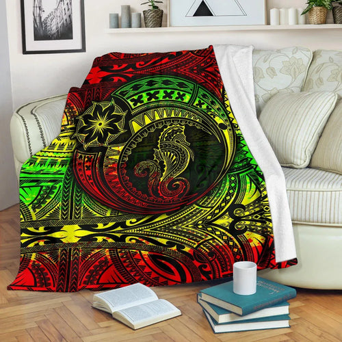 Seahorse Polynesian Premium Blanket -  Polynesian Tattoo Reggae