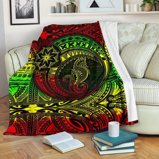 Seahorse Polynesian Premium Blanket -  Polynesian Tattoo Reggae