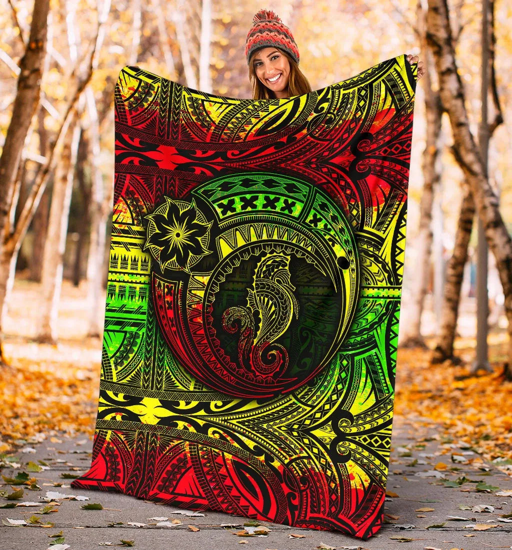 Seahorse Polynesian Premium Blanket -  Polynesian Tattoo Reggae