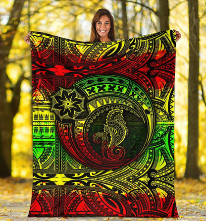 Seahorse Polynesian Premium Blanket -  Polynesian Tattoo Reggae
