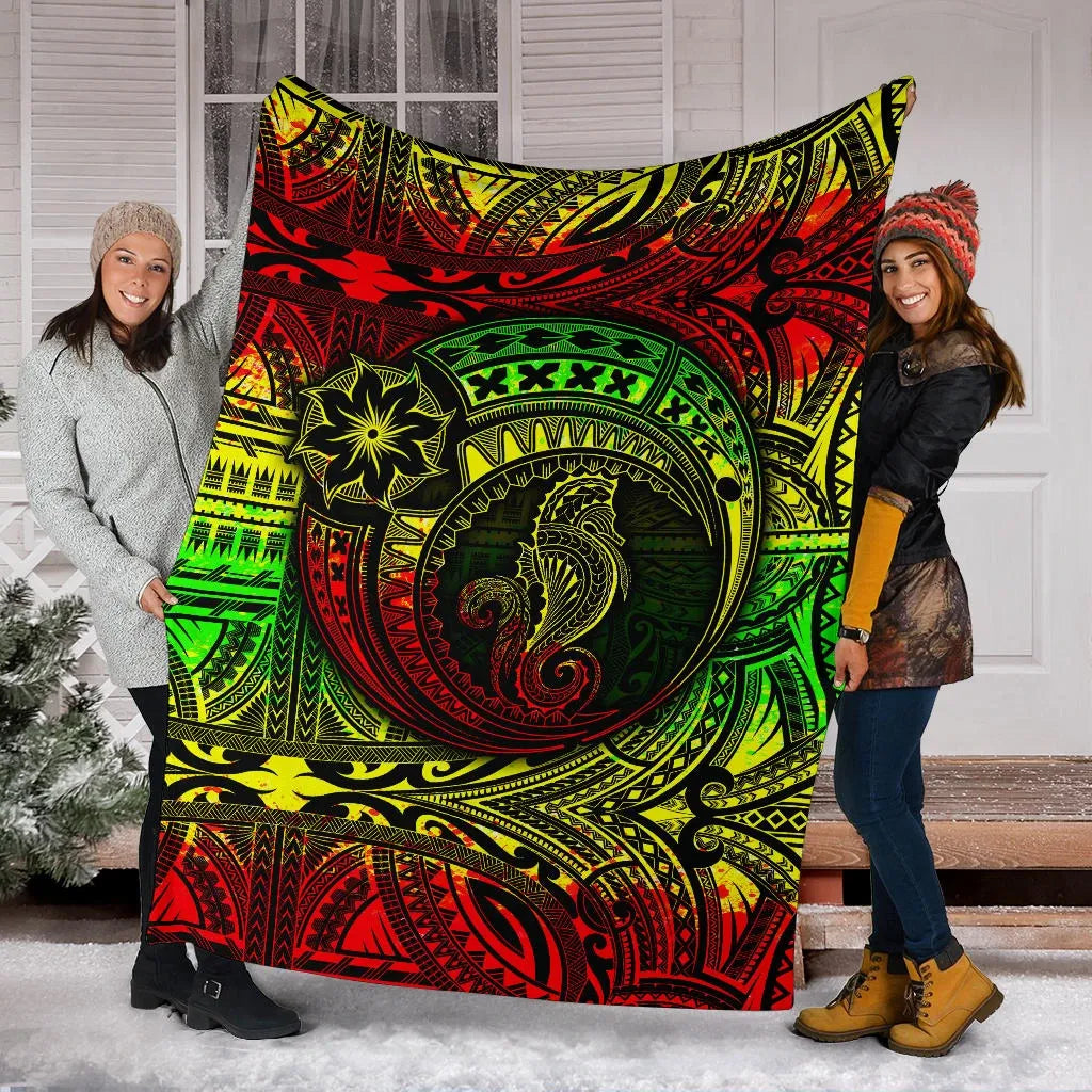 Seahorse Polynesian Premium Blanket -  Polynesian Tattoo Reggae