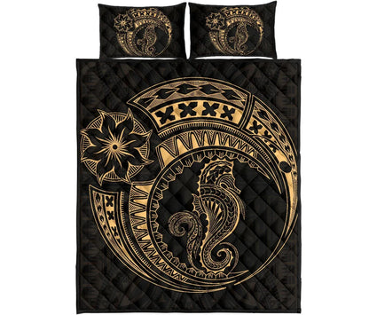 Polynesian Quilt Bed Set - Polynesian Gold Seahorse Tattoo