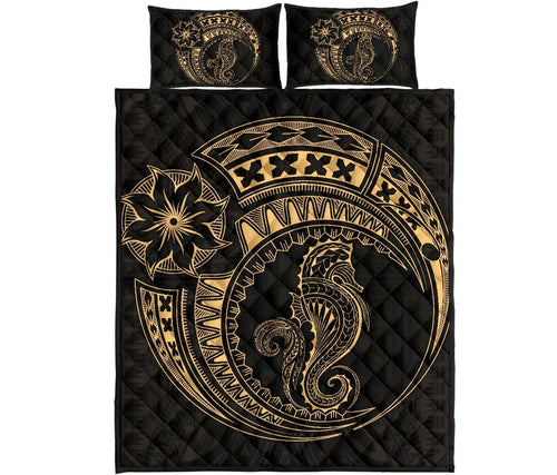 Polynesian Quilt Bed Set - Polynesian Gold Seahorse Tattoo
