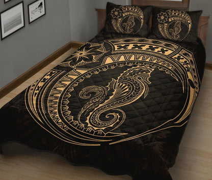 Polynesian Quilt Bed Set - Polynesian Gold Seahorse Tattoo