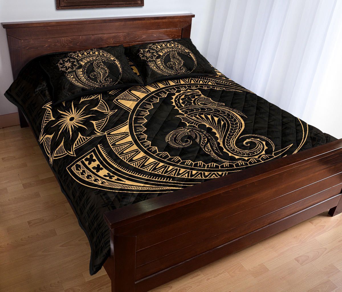 Polynesian Quilt Bed Set - Polynesian Gold Seahorse Tattoo