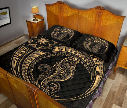 Polynesian Quilt Bed Set - Polynesian Gold Seahorse Tattoo