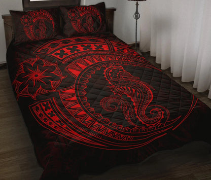 Polynesian Quilt Bed Set - Polynesian Red Seahorse Tattoo