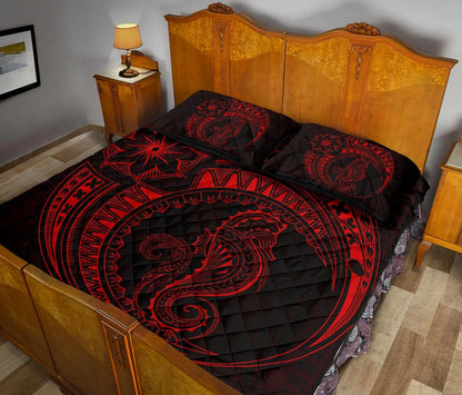 Polynesian Quilt Bed Set - Polynesian Red Seahorse Tattoo