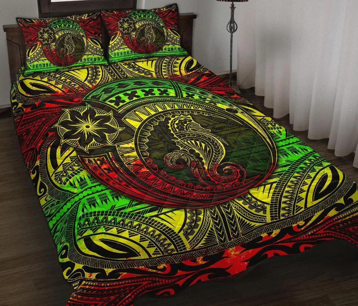Seahorse Polynesian Quilt Bed Set - Polynesian Tattoo Reggae