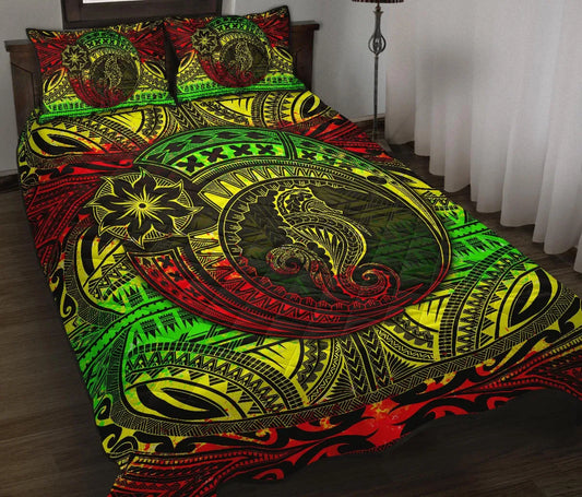 Seahorse Polynesian Quilt Bed Set - Polynesian Tattoo Reggae