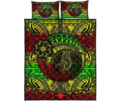 Seahorse Polynesian Quilt Bed Set - Polynesian Tattoo Reggae