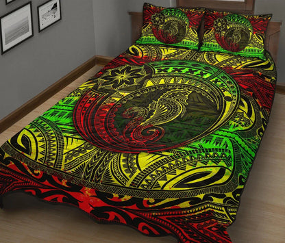 Seahorse Polynesian Quilt Bed Set - Polynesian Tattoo Reggae