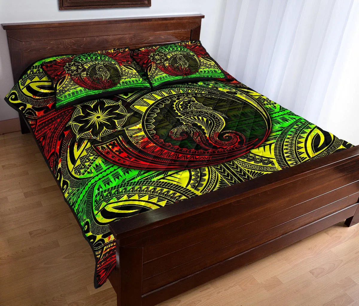 Seahorse Polynesian Quilt Bed Set - Polynesian Tattoo Reggae