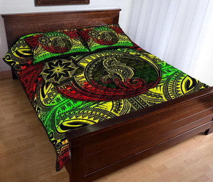 Seahorse Polynesian Quilt Bed Set - Polynesian Tattoo Reggae