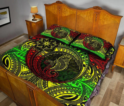 Seahorse Polynesian Quilt Bed Set - Polynesian Tattoo Reggae