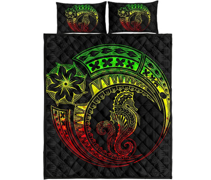 Polynesian Quilt Bed Set - Polynesian Reggae Seahorse Tattoo