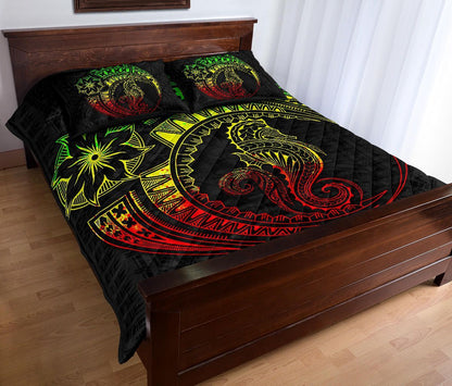 Polynesian Quilt Bed Set - Polynesian Reggae Seahorse Tattoo
