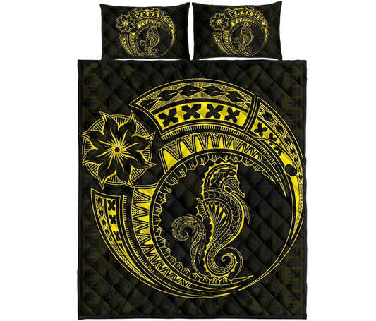 Polynesian Quilt Bed Set - Polynesian Yellow Seahorse Tattoo