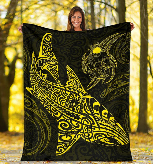 Shark Polynesian Blanket - Polynesian Tattoo Yellow