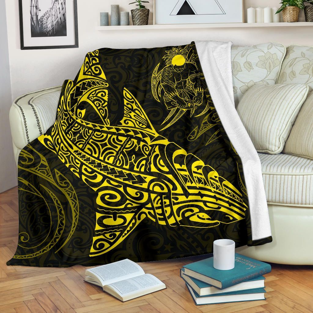 Shark Polynesian Blanket - Polynesian Tattoo Yellow