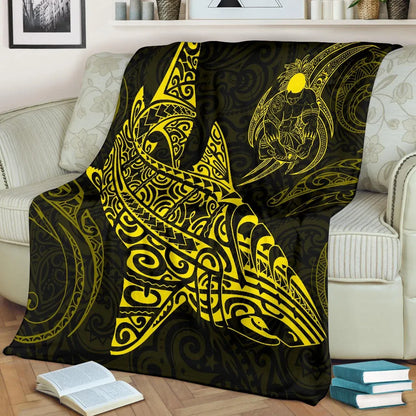 Shark Polynesian Blanket - Polynesian Tattoo Yellow