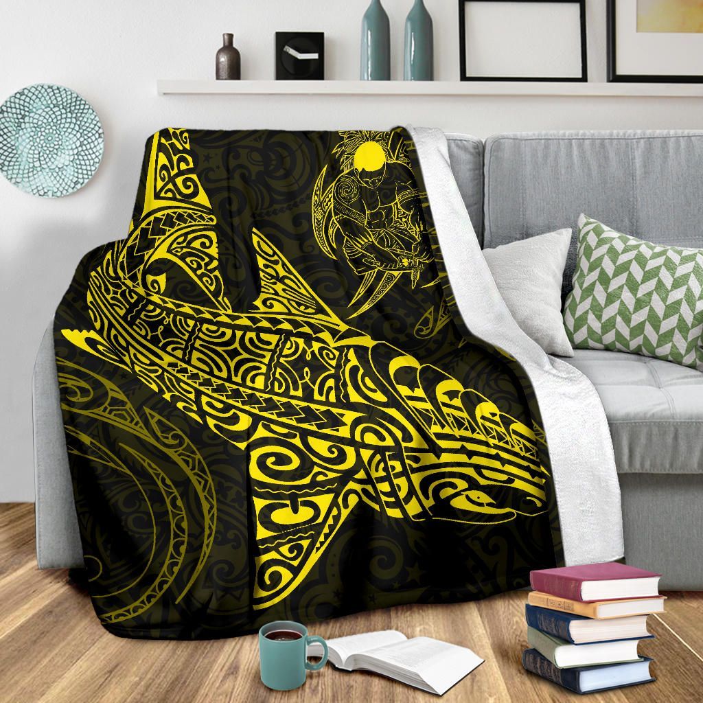 Shark Polynesian Blanket - Polynesian Tattoo Yellow