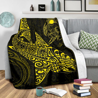 Shark Polynesian Blanket - Polynesian Tattoo Yellow