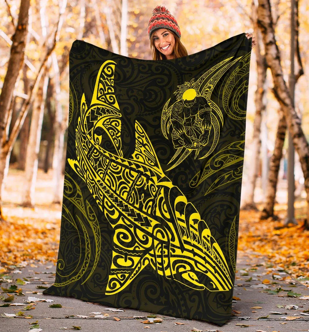 Shark Polynesian Blanket - Polynesian Tattoo Yellow