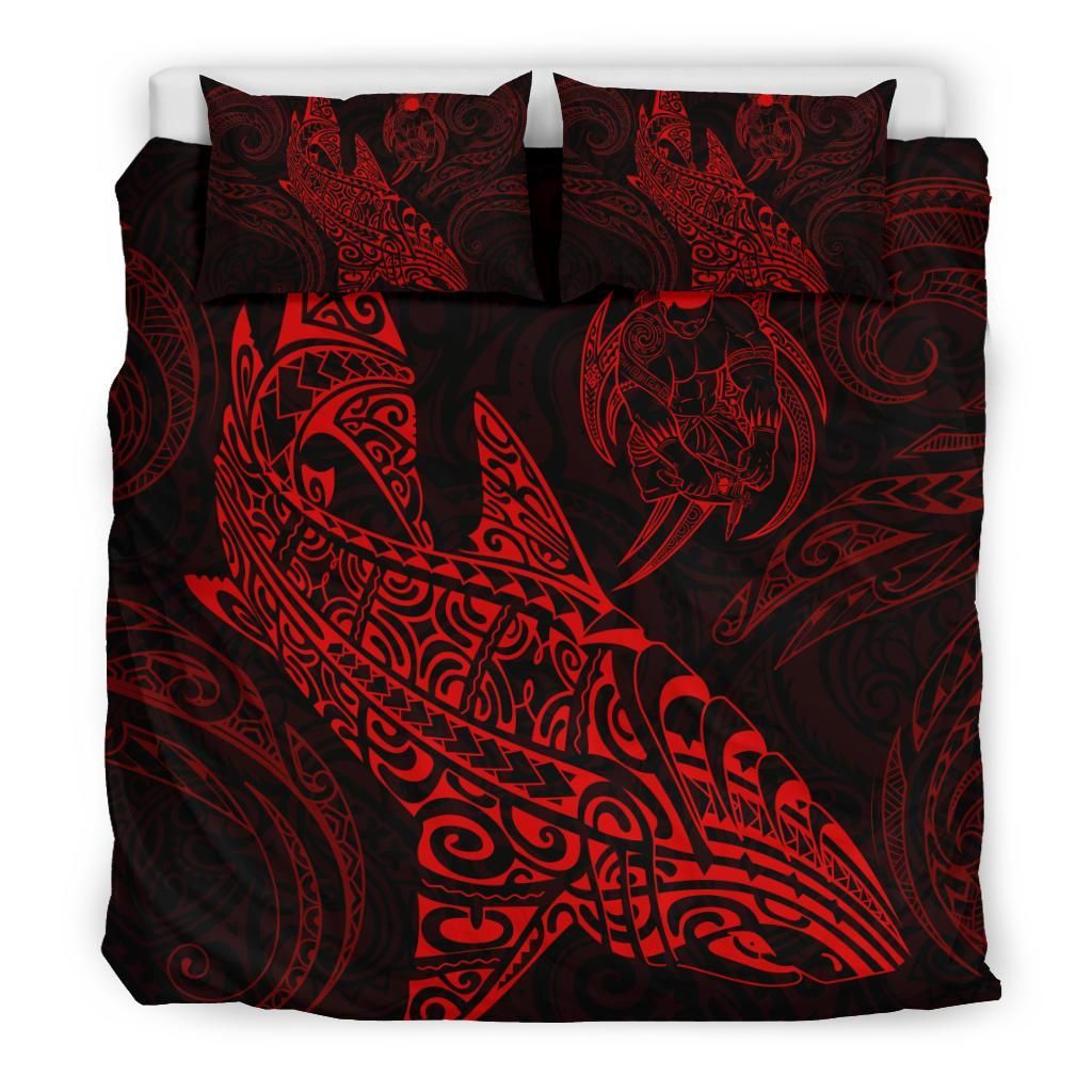 Shark Polynesian Duvet Cover Set - Polynesian Tattoo Red