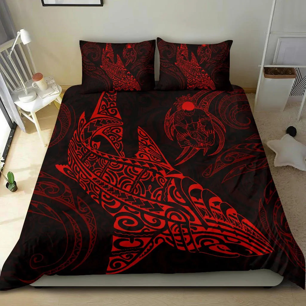 Shark Polynesian Duvet Cover Set - Polynesian Tattoo Red