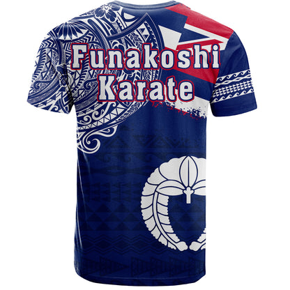 Hawaii T-Shirt Custom Funakoshi Karate Polynesian Flag With Coat Of Arms