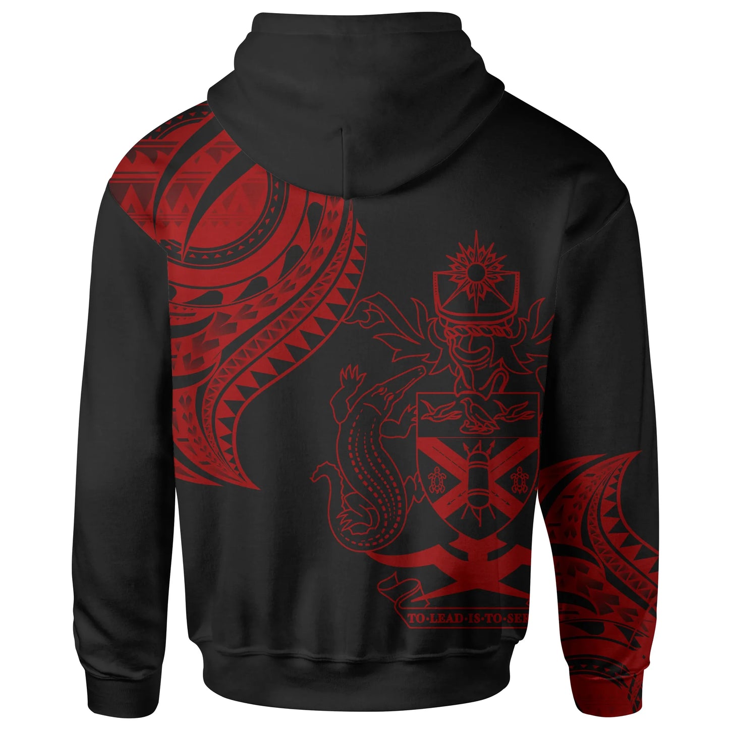 Solomon Islands Hoodie - Solomon Islands Tatau Red Patterns With Coat Of Arms