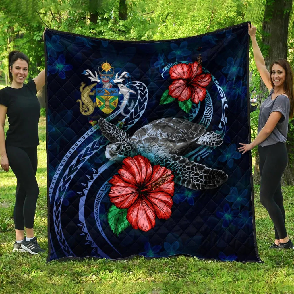Solomon Islands Polynesian Premium Quilt - Blue Turtle Hibiscus
