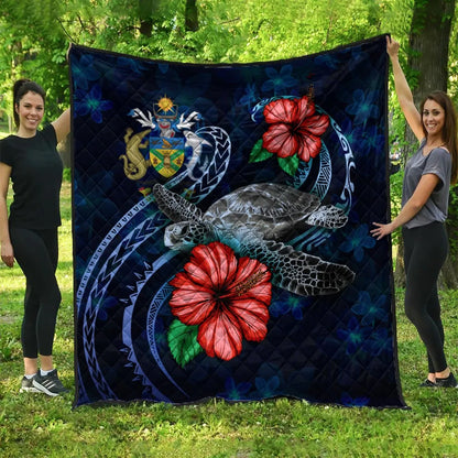 Solomon Islands Polynesian Premium Quilt - Blue Turtle Hibiscus