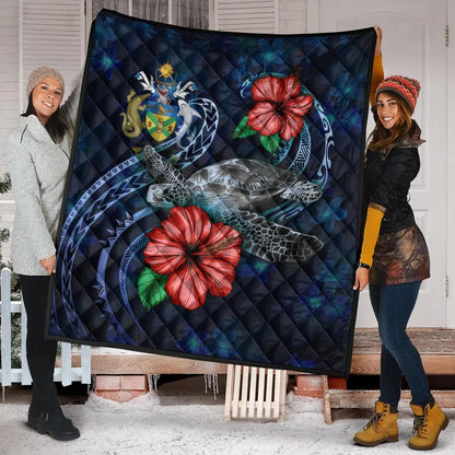 Solomon Islands Polynesian Premium Quilt - Blue Turtle Hibiscus